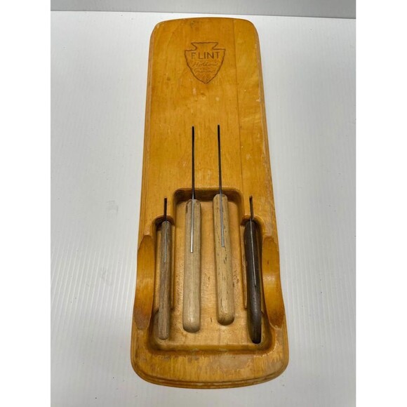 Vintage Flint USA Vanadium Hollow Ground Cutlery Set with Wood Case - Picture 1 of 6